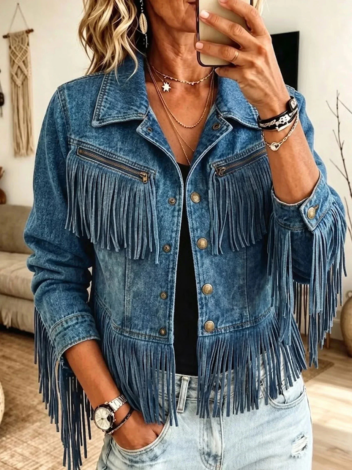 💝💝Western Fringe Cropped Denim Jacket