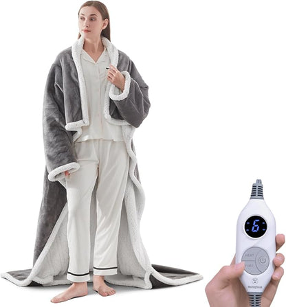 🔥Wearable Heated Blanket with Foot Pocket Sherpa🔥Overheat Protection & Auto Shut-Off