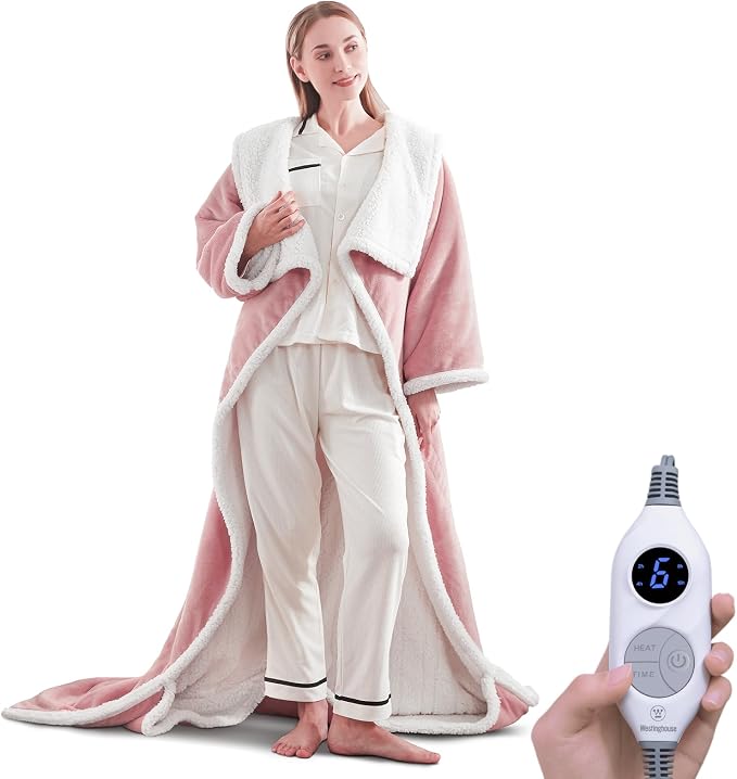 🔥Wearable Heated Blanket with Foot Pocket Sherpa🔥Overheat Protection & Auto Shut-Off