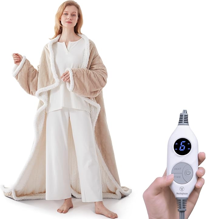 🔥Wearable Heated Blanket with Foot Pocket Sherpa🔥Overheat Protection & Auto Shut-Off
