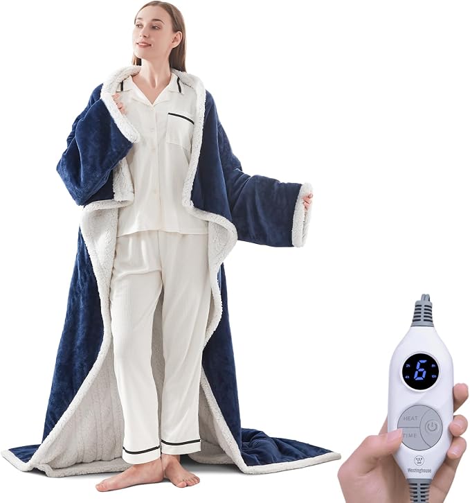 🔥Wearable Heated Blanket with Foot Pocket Sherpa🔥Overheat Protection & Auto Shut-Off