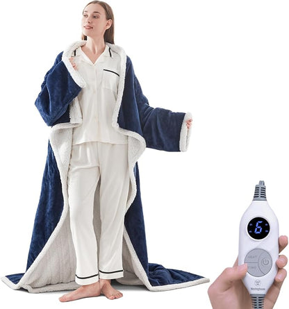🔥Wearable Heated Blanket with Foot Pocket Sherpa🔥Overheat Protection & Auto Shut-Off