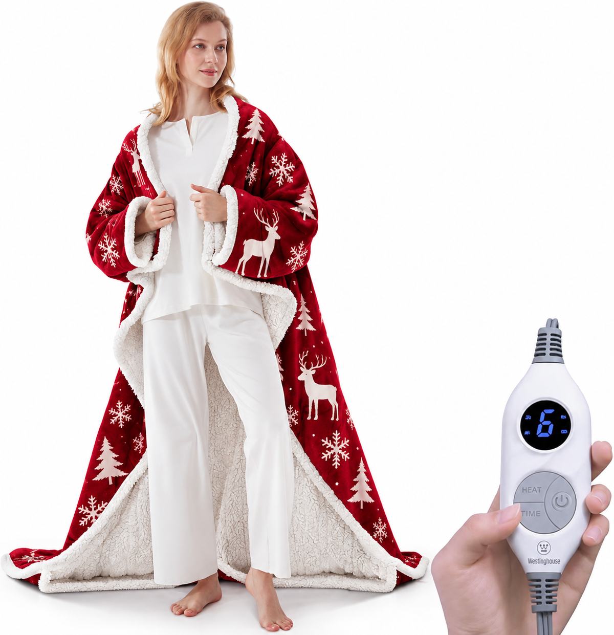 🔥Wearable Heated Blanket with Foot Pocket Sherpa🔥Overheat Protection & Auto Shut-Off