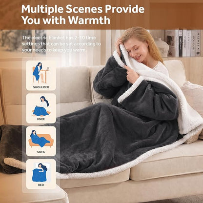 🔥Wearable Heated Blanket with Foot Pocket Sherpa🔥Overheat Protection & Auto Shut-Off
