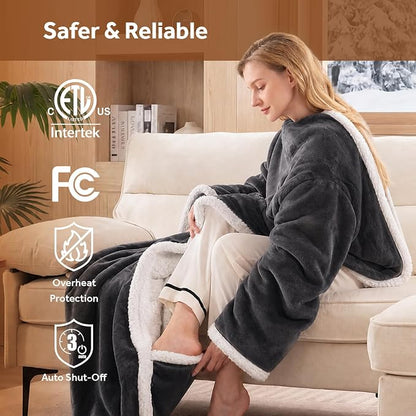 🔥Wearable Heated Blanket with Foot Pocket Sherpa🔥Overheat Protection & Auto Shut-Off