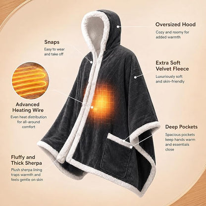 🔥Wearable Heated Blanket with Foot Pocket Sherpa🔥Overheat Protection & Auto Shut-Off
