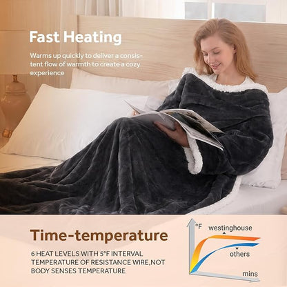 🔥Wearable Heated Blanket with Foot Pocket Sherpa🔥Overheat Protection & Auto Shut-Off