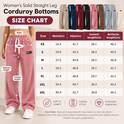 Women's Solid Straight Leg Corduroy Bottoms