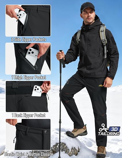 Plain Fleece-Insulated Thermal Pants - Waterproof Softshell, Below the Ankle, Heat Reflective, Zip Pockets