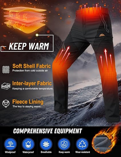 Plain Fleece-Insulated Thermal Pants - Waterproof Softshell, Below the Ankle, Heat Reflective, Zip Pockets