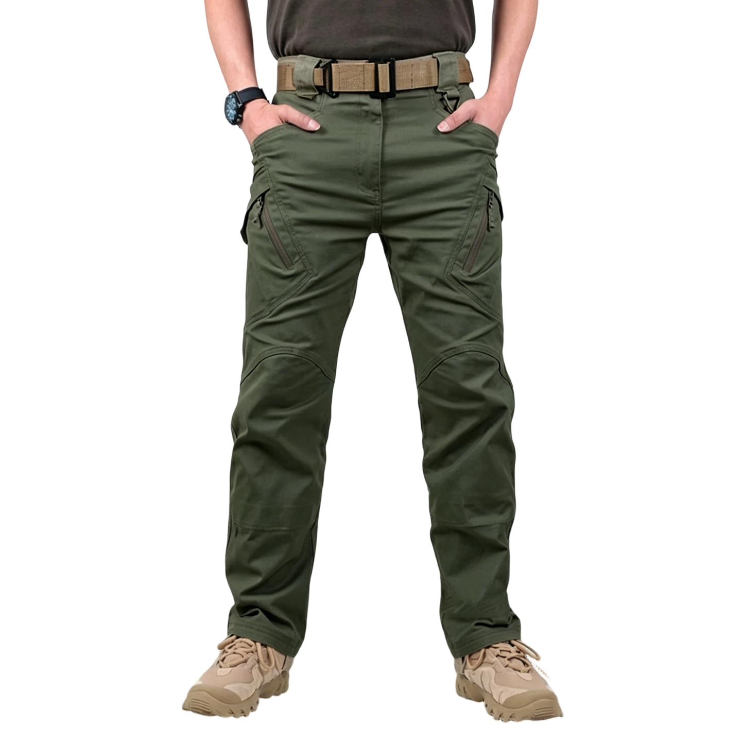 Men's solid color and printed pocket zipper waterproof tactical cargo pants
