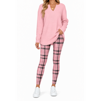 Light Pink Top + Pink Plaid Leggings