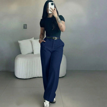 Women's High Waisted Straight Leg Suit Pants