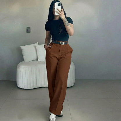 Women's High Waisted Straight Leg Suit Pants