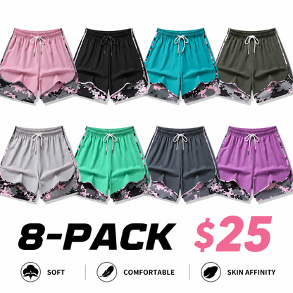 8-pack women’s casual athletic shorts with built-in liner
