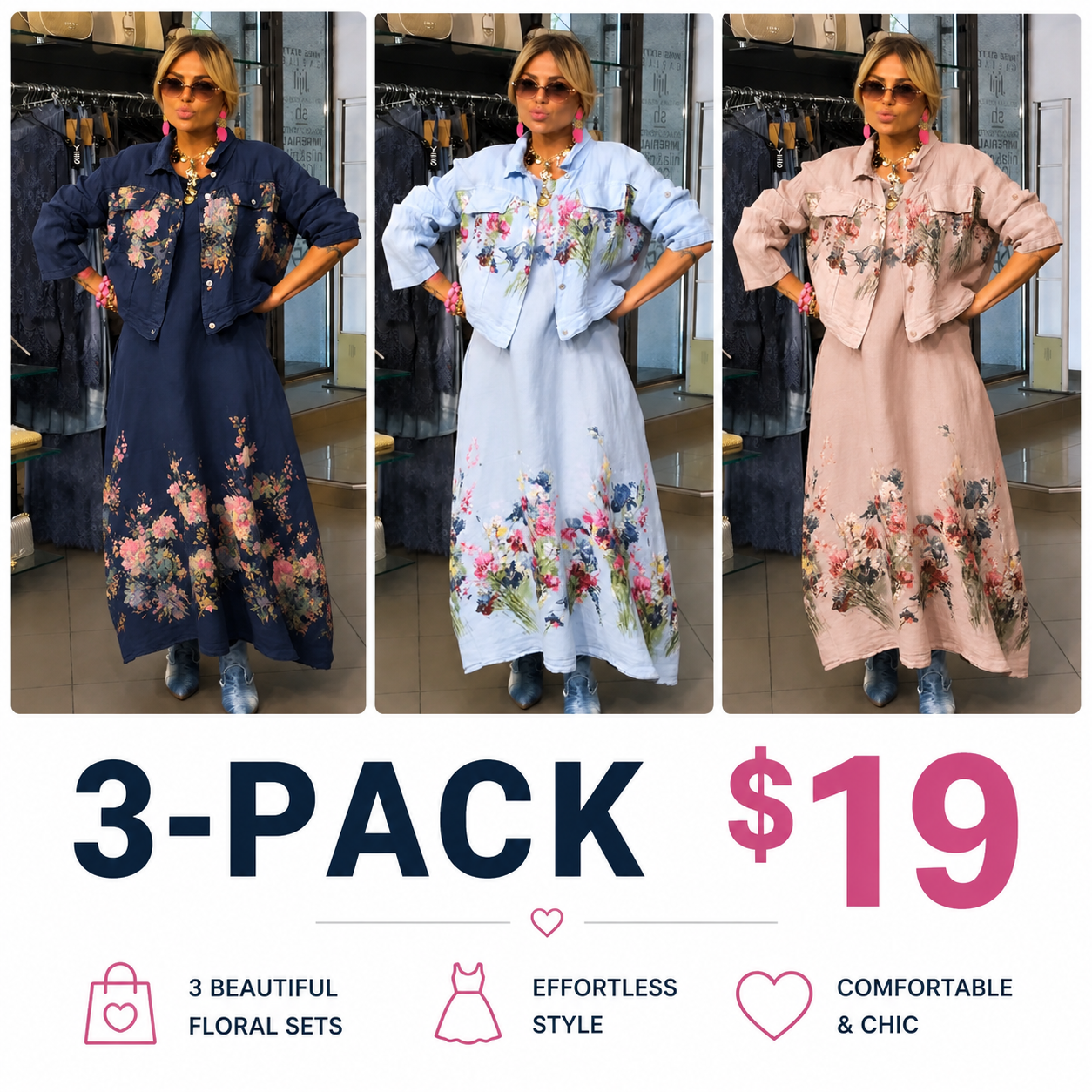 Floral Meadow Linen-Blend Maxi Dress & Cropped Shirt Set