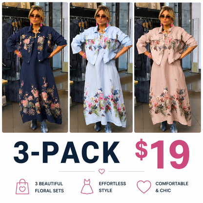 Floral Meadow Linen-Blend Maxi Dress & Cropped Shirt Set