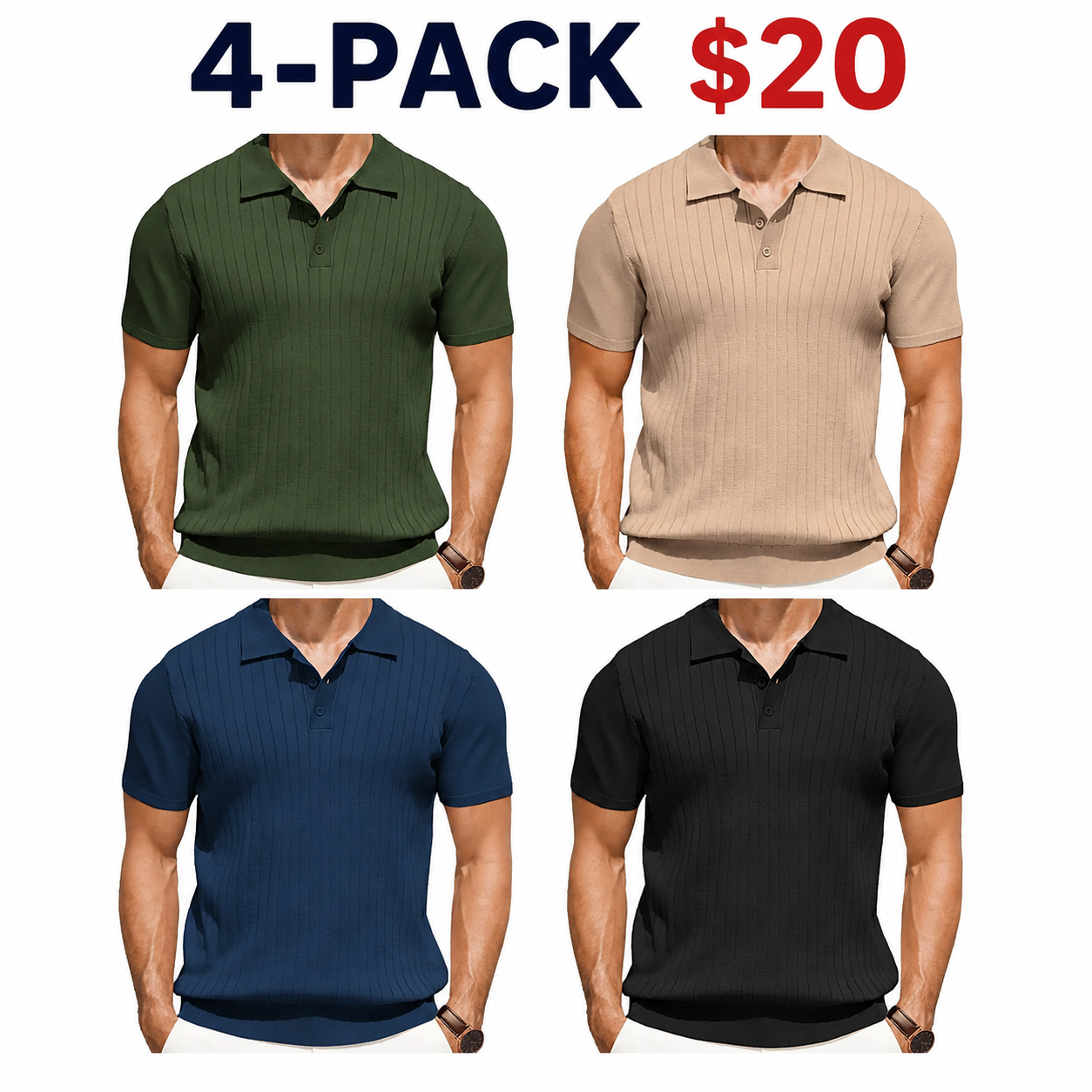 Men's Knit Polo Shirts Short Sleeve