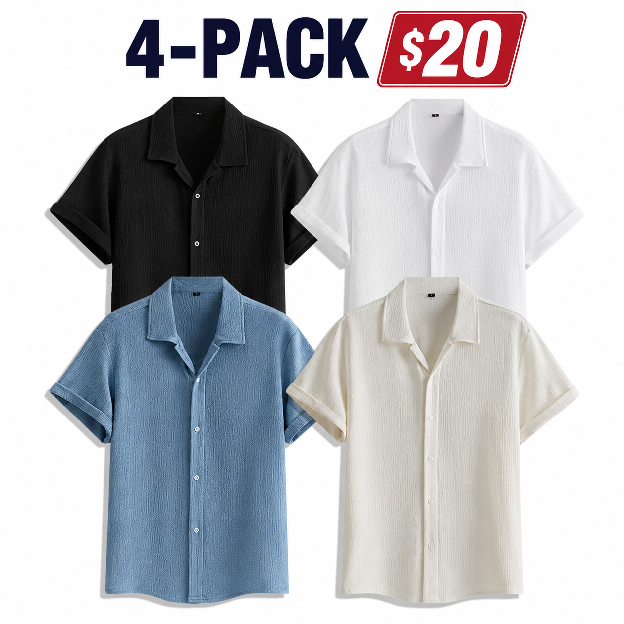 Men's 4-Pack Breathable Short Sleeve Dress Shirts