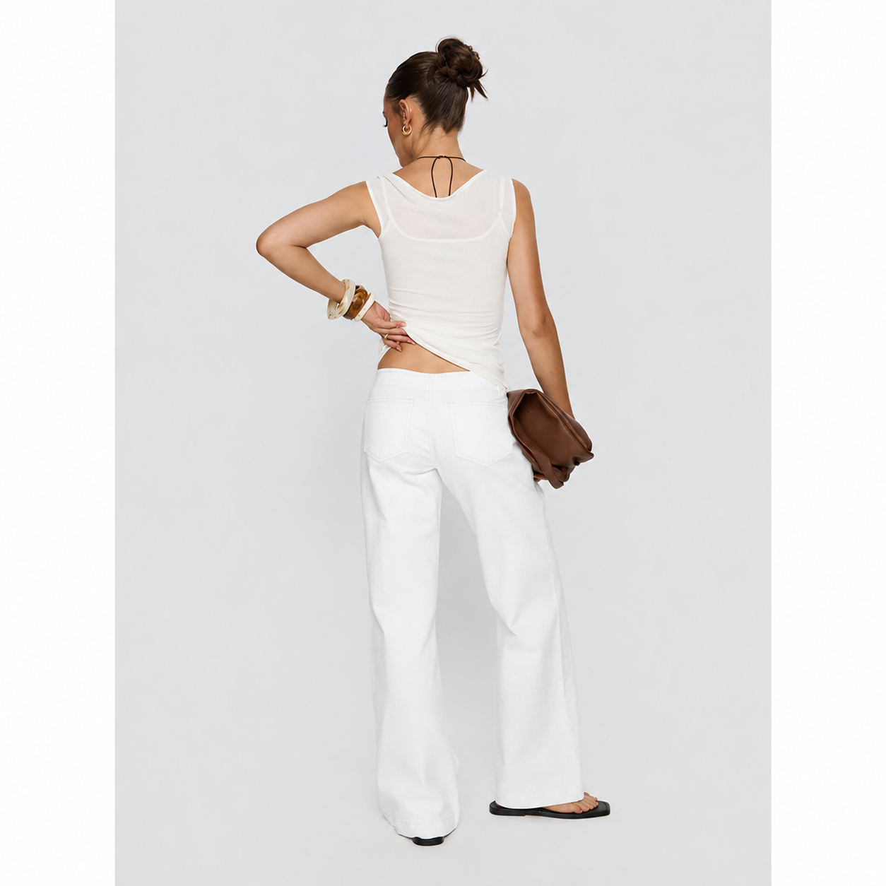 No Waist Low Rise Straight Leg Jeans White