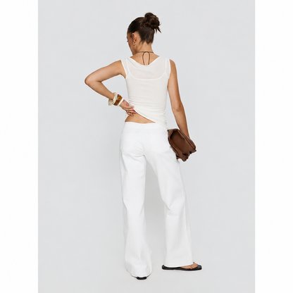 No Waist Low Rise Straight Leg Jeans White
