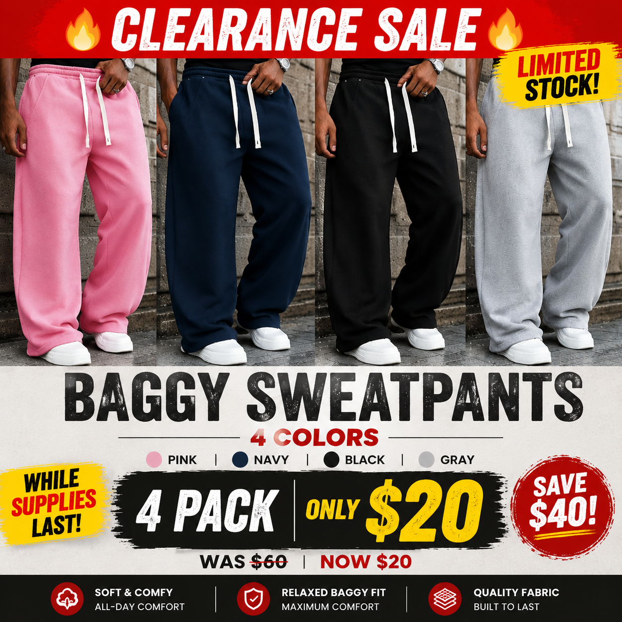 Men's Baggy 4 Piece Sweatsuit - Cozy Winter Deal