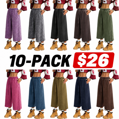 Women's Washed Wide Leg Sweat Shorts with Pockets