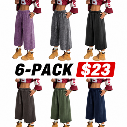 Women's Washed Wide Leg Sweat Shorts with Pockets