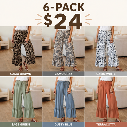 Multicolour Camo Print Wide Leg Casual Pants