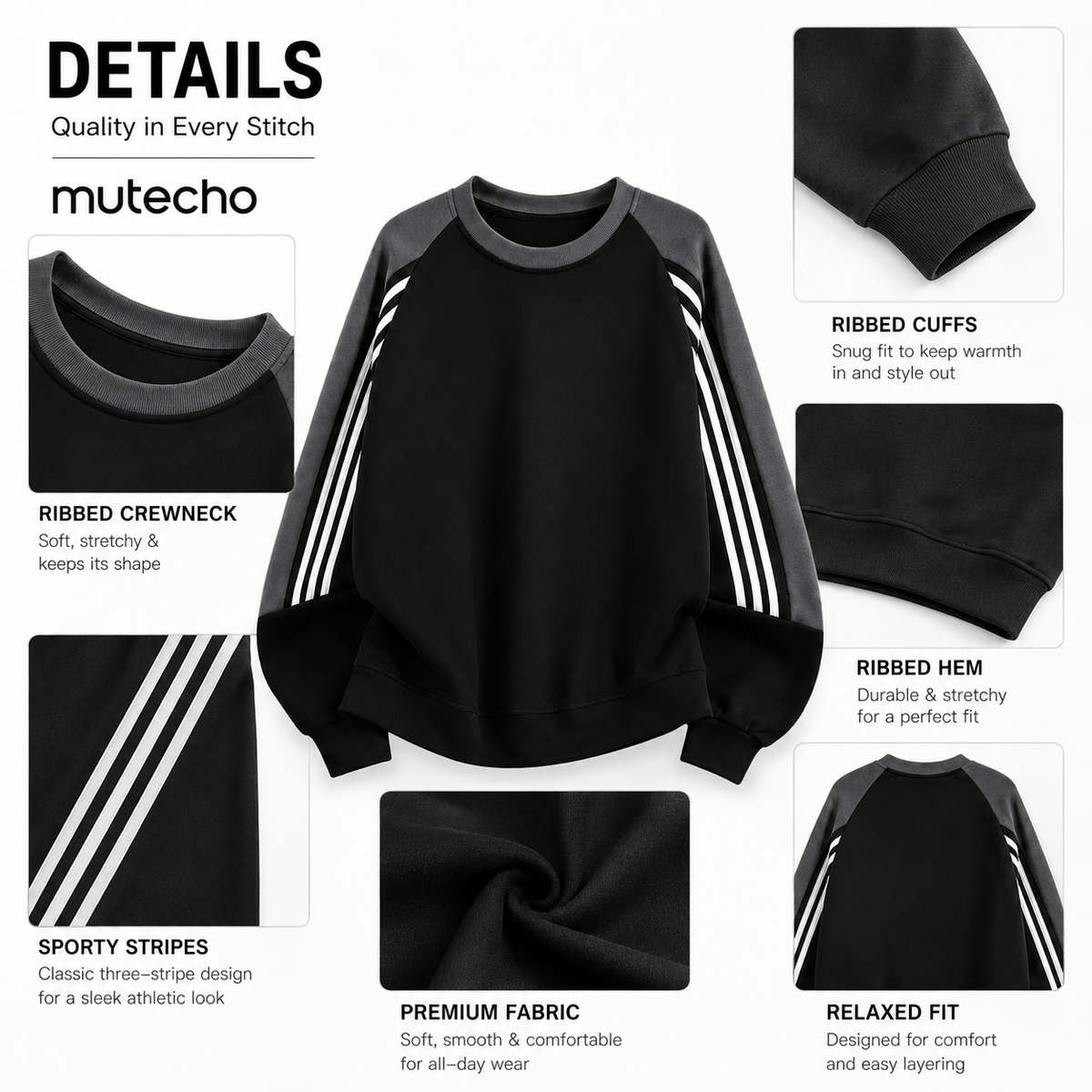 Mutecho Men's Colorblock Crewneck Sweatshirt