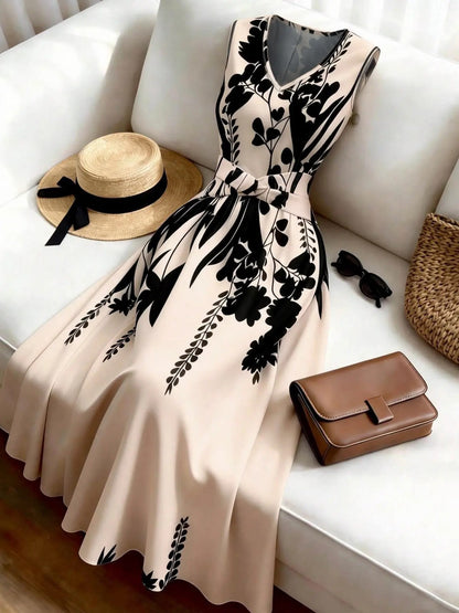 Women's Fashion Casual Chic Floral Print Sleeveless Dress