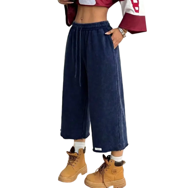 Women's Washed Wide Leg Sweat Shorts with Pockets