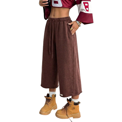 Women's Washed Wide Leg Sweat Shorts with Pockets
