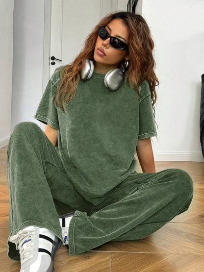 Women's Acid Wash Two Piece Set