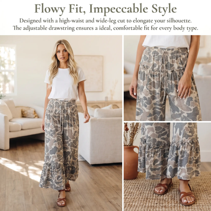 Multicolour Camo Print Wide Leg Casual Pants