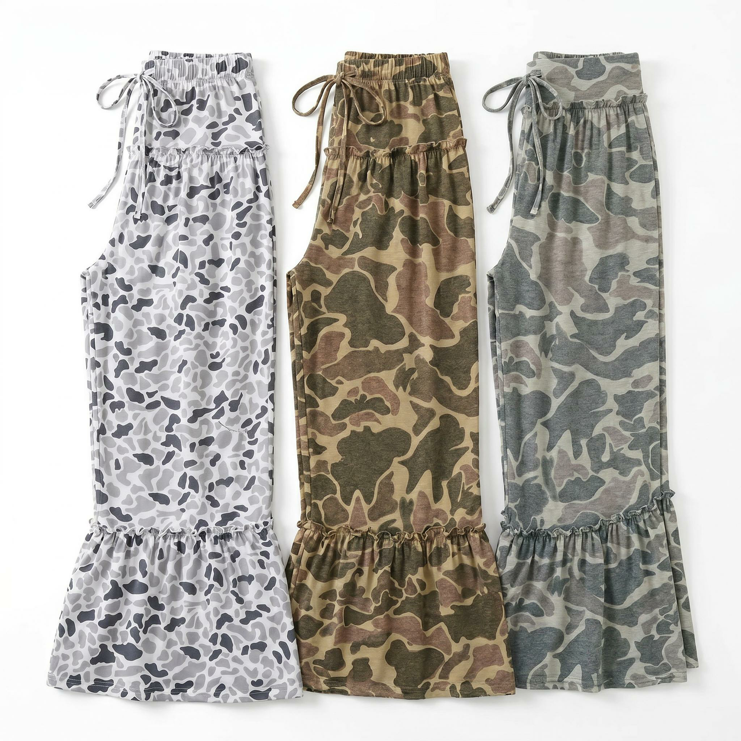 Multicolour Camo Print Wide Leg Casual Pants