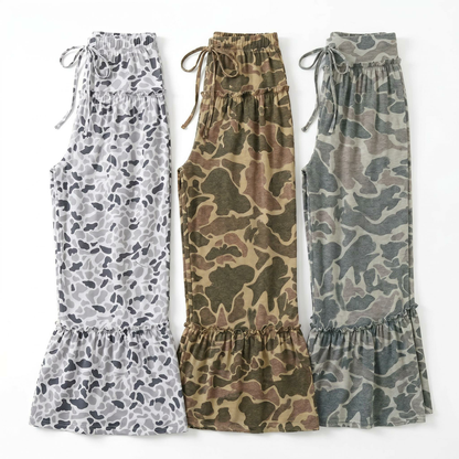 Multicolour Camo Print Wide Leg Casual Pants