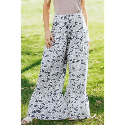 Multicolour Camo Print Wide Leg Casual Pants