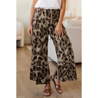 Multicolour Camo Print Wide Leg Casual Pants