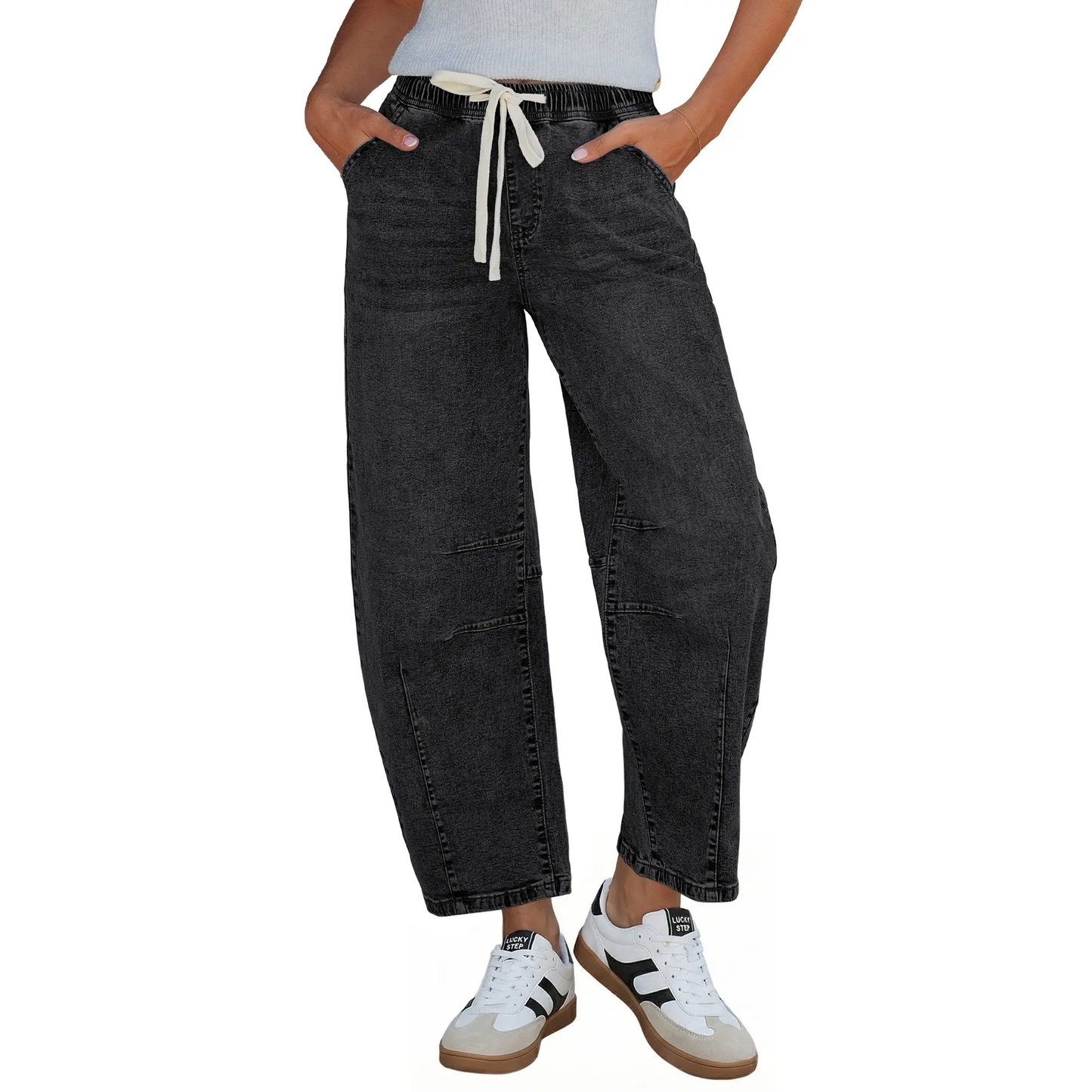 Women's  High-Rise Elastic Waist Cropped Wide Leg Jeans
