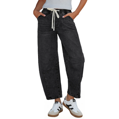 Women's  High-Rise Elastic Waist Cropped Wide Leg Jeans