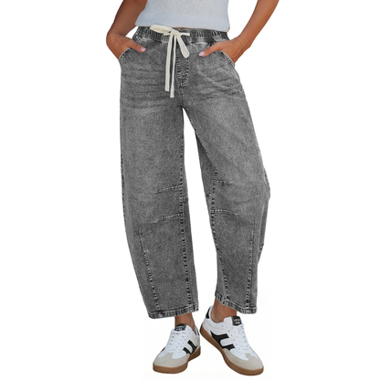 Women's  High-Rise Elastic Waist Cropped Wide Leg Jeans
