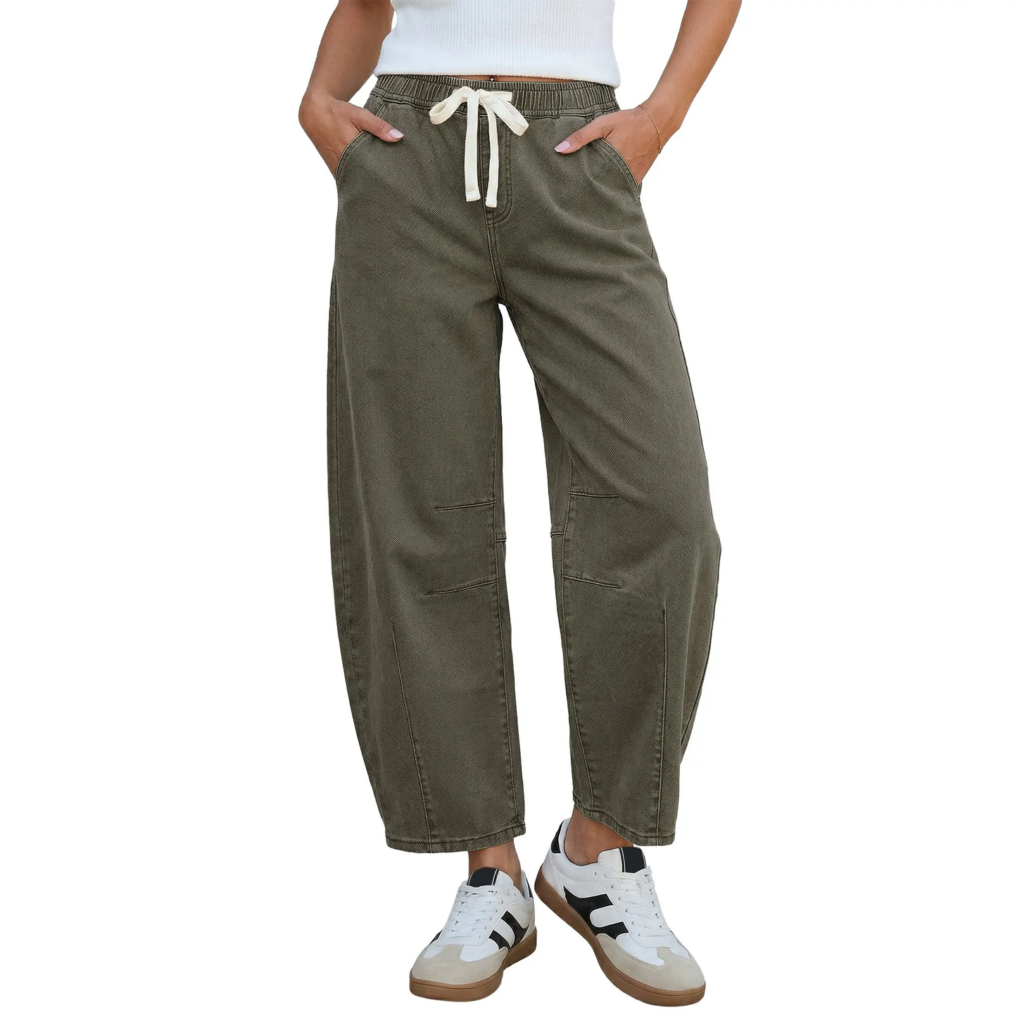 Women's  High-Rise Elastic Waist Cropped Wide Leg Jeans