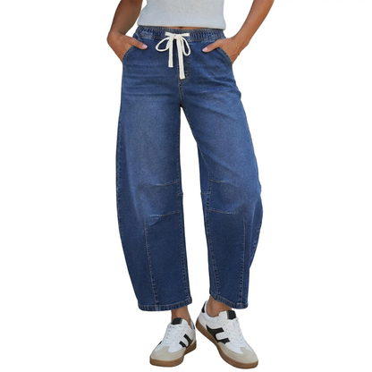 Women's  High-Rise Elastic Waist Cropped Wide Leg Jeans