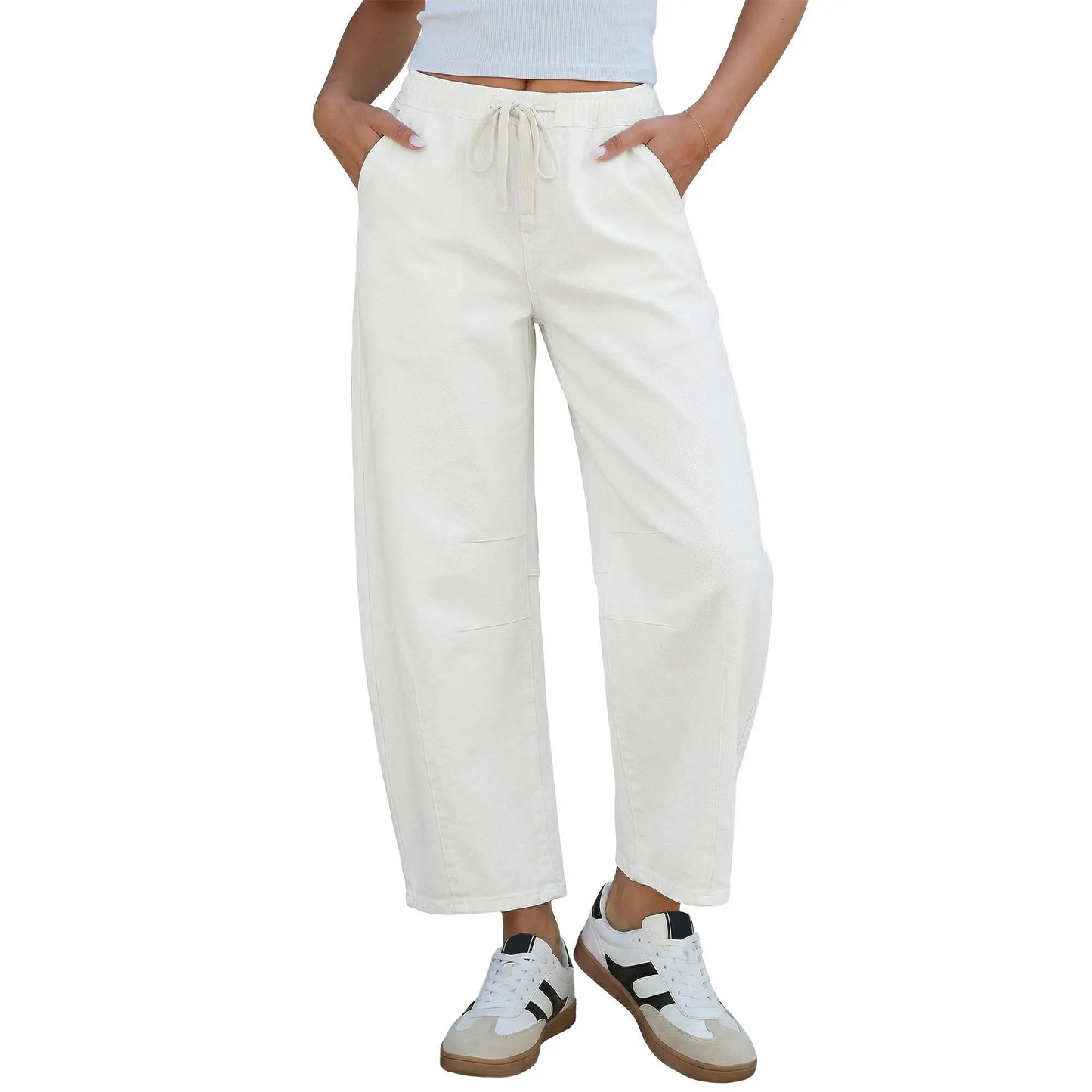 Women's  High-Rise Elastic Waist Cropped Wide Leg Jeans