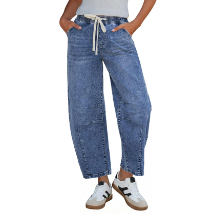 Women's  High-Rise Elastic Waist Cropped Wide Leg Jeans