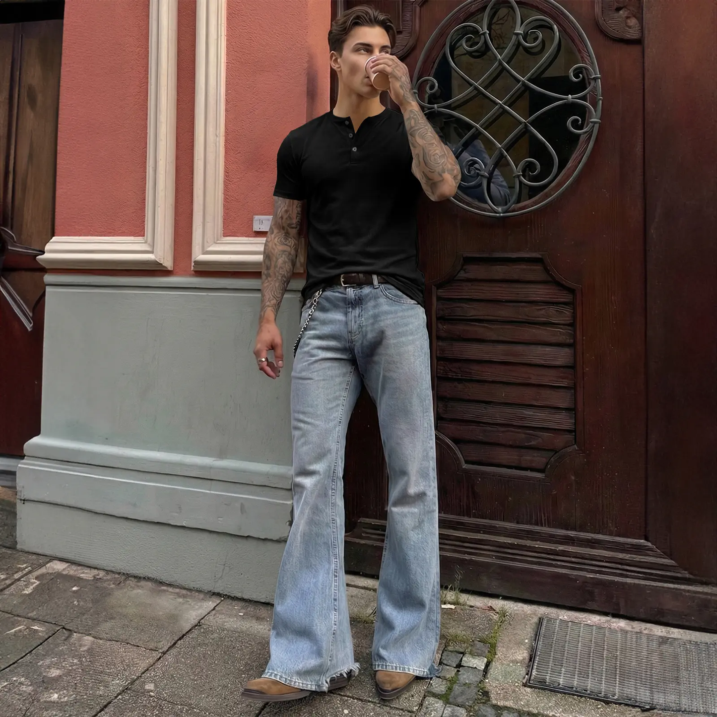 Men's Slim Fit Henley Shirt – Muscle Fit Longline Workout Tee