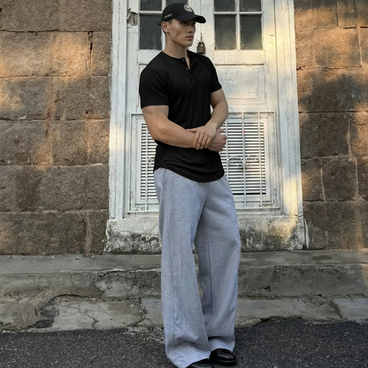 Men's Slim Fit Henley Shirt – Muscle Fit Longline Workout Tee
