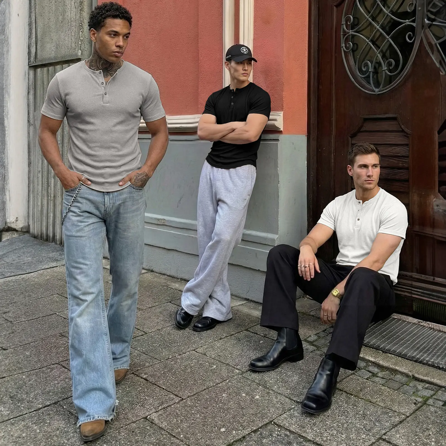 Men's Slim Fit Henley Shirt – Muscle Fit Longline Workout Tee