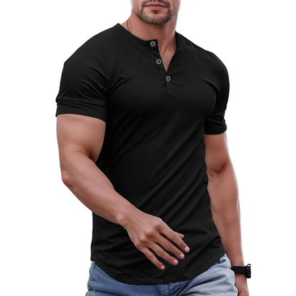 Men's Slim Fit Henley Shirt – Muscle Fit Longline Workout Tee